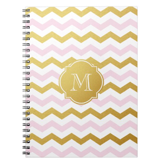 Carnet Monogramme Motif or et rose Chevron (Devant)