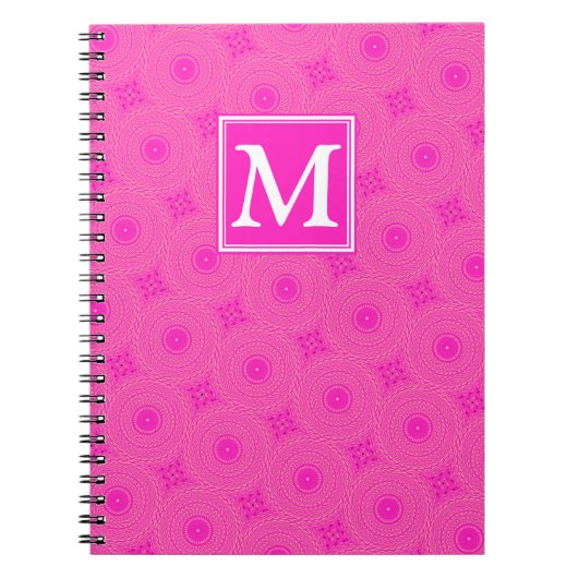 Carnet Monogramme motif rose chaud cercles (Devant)