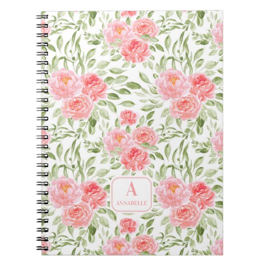 Carnet Monogramme Motif Watercolor Peony (Devant)