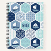 Carnet Monogramme Nautique Moderne Bateau Bleu Personnali (Devant)