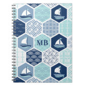 Carnet Monogramme Nautique Moderne Bateau Bleu Personnali (Devant)