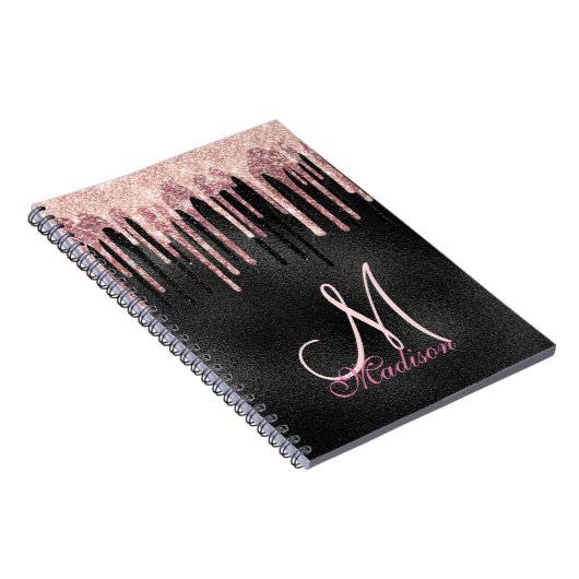 Carnet monogramme noir à goutte noire rose chic (Côté Droit)