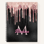 Carnet monogramme noir à goutte noire rose chic (Devant)