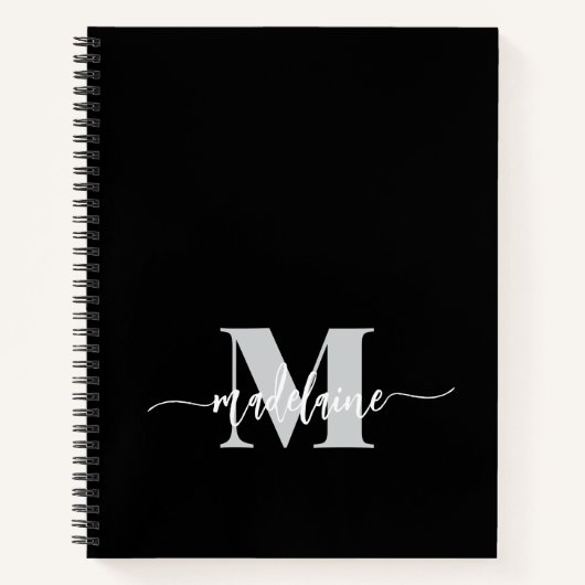 Carnet Monogramme Noir Argent Blanc Personnel (Devant)