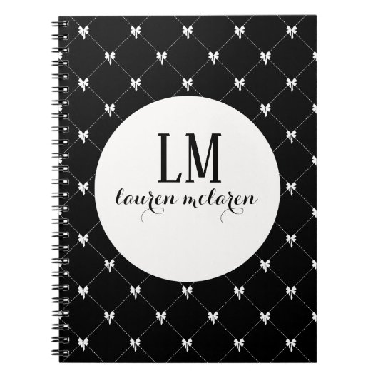 Carnet Monogramme Noir & Blanc à Nœud (Devant)