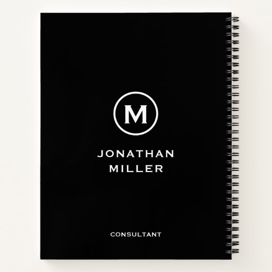 Carnet Monogramme noir blanc gauche initial (Dos)