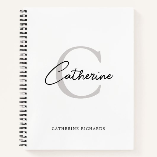 Carnet Monogramme noir blanc moderne minimaliste (Devant)