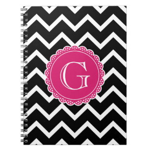 Carnet Monogramme noir Chevron rose chaud