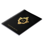 Carnet Monogramme noir élégant orné faux blason doré nom (Côté gauche)