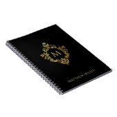 Carnet Monogramme noir Elégant Orné Faux Gold Crest Nom (Côté Droit)