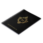 Carnet Monogramme noir Elégant Orné Faux Gold Crest Nom (Côté gauche)