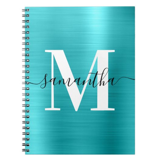 Carnet Monogramme noir et blanc Turquoise Bleu Feuille (Devant)