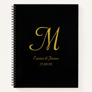 Carnet Monogramme noir et or élégant Nom du script Invité
