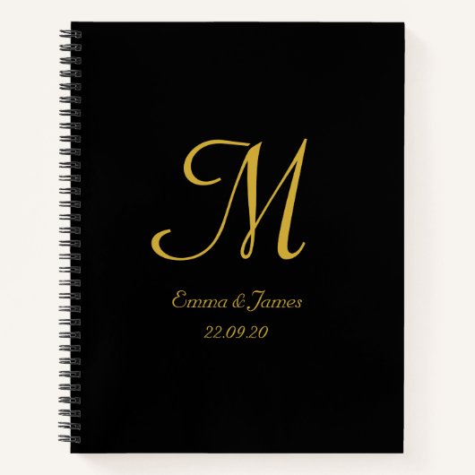 Carnet Monogramme noir et or élégant Nom du script Invité (Devant)