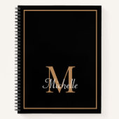 Carnet Monogramme Noir Et Or Moderne Nom Couverture Dure (Devant)