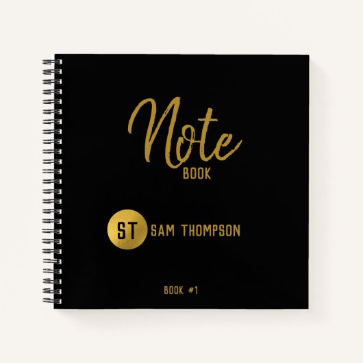 Carnet Monogramme noir et or personnalisé (Devant)