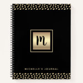 Carnet Monogramme noir feuille d'or script points moderne (Devant)