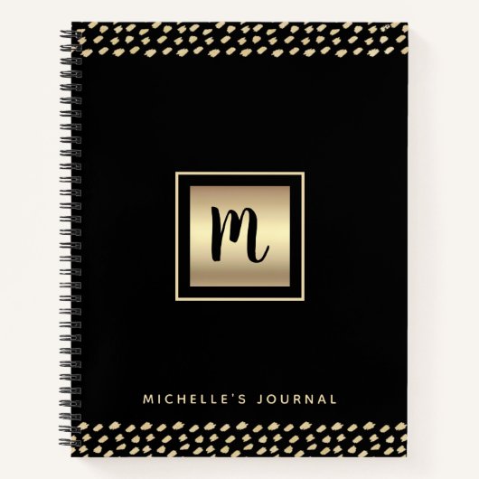 Carnet Monogramme noir feuille d'or script points moderne (Devant)