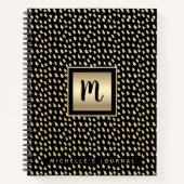 Carnet Monogramme noir or feuille gras moderne script lux (Devant)