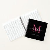 Carnet Monogramme noir rose élégant Nom initial du script (Intérieur)