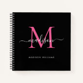 Carnet Monogramme noir rose élégant Nom initial du script (Devant)
