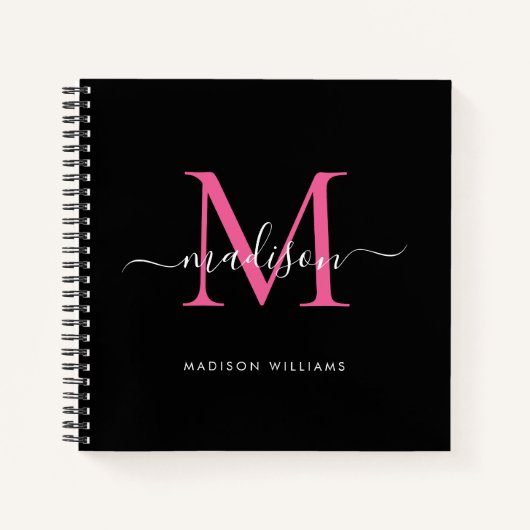 Carnet Monogramme noir rose élégant Nom initial du script (Devant)