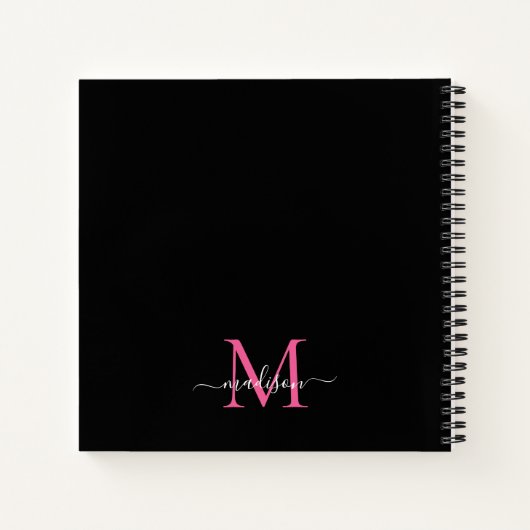 Carnet Monogramme noir rose élégant Nom initial du script (Dos)