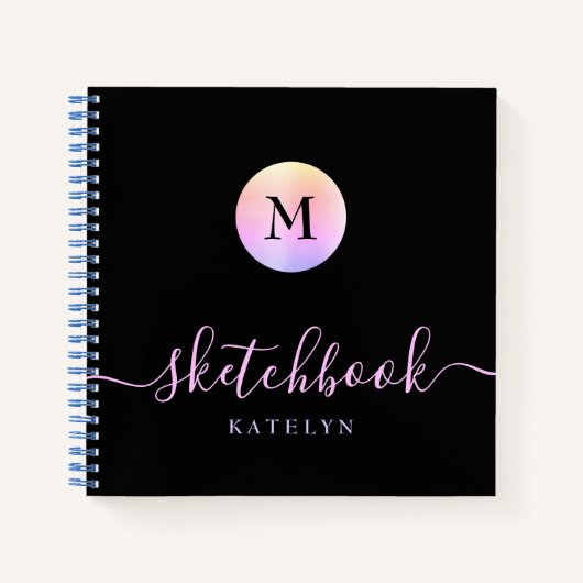 Carnet Monogramme noir violet rose Ombre simple (Devant)