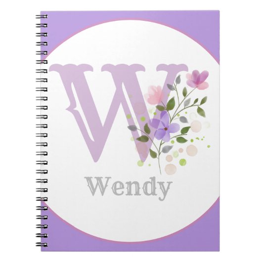 Carnet Monogramme & nom avec fleurs (Devant)