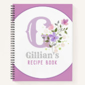 Carnet Monogramme & nom avec fleurs (Devant)