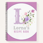 Carnet Monogramme & nom avec fleurs (Devant)