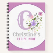 Carnet Monogramme & nom avec fleurs (Devant)