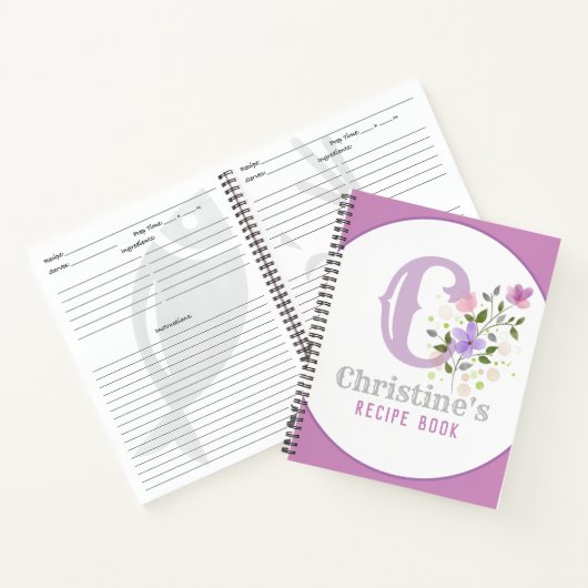 Carnet Monogramme & nom avec fleurs (Intérieur)