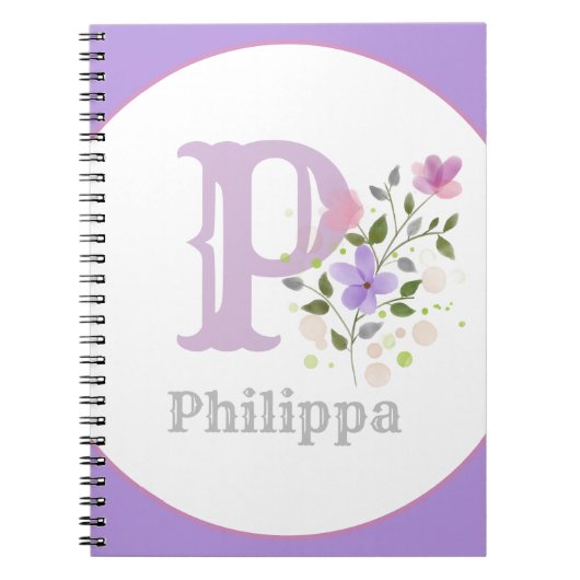 Carnet Monogramme & Nom avec Fleurs (Devant)