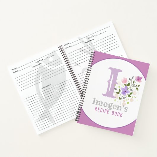 Carnet Monogramme & nom avec fleurs (Intérieur)
