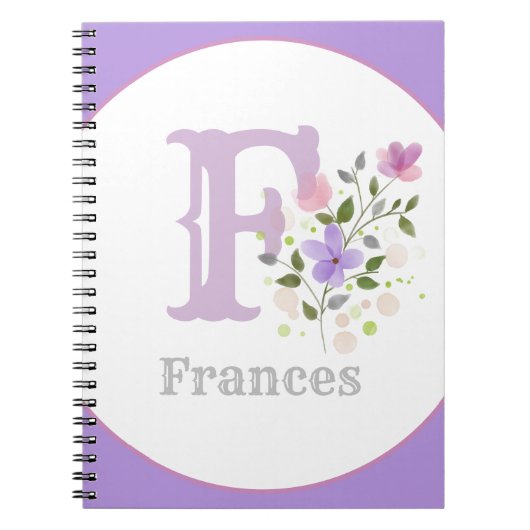 Carnet Monogramme & Nom avec Fleurs (Devant)