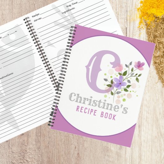 Carnet Monogramme & nom avec fleurs