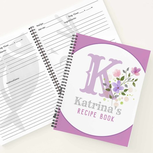 Carnet Monogramme & Nom avec Fleurs