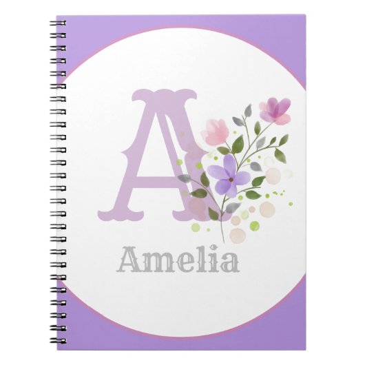 Carnet Monogramme & Nom avec Fleurs (Devant)