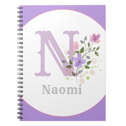 Carnet Monogramme & nom avec fleurs (Devant)