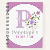 Carnet Monogramme & nom avec fleurs (Devant)