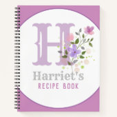 Carnet Monogramme & nom avec fleurs (Devant)