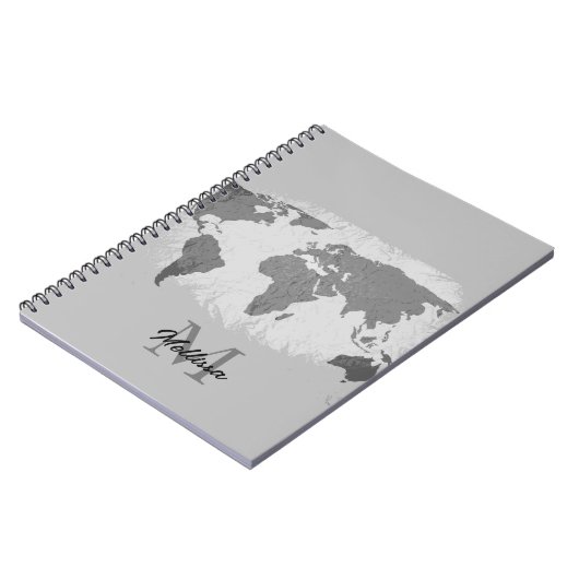 Carnet Monogramme Nom du voyageur Noir Blanc Gris (Côté gauche)
