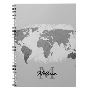 Carnet Monogramme Nom du voyageur Noir Blanc Gris