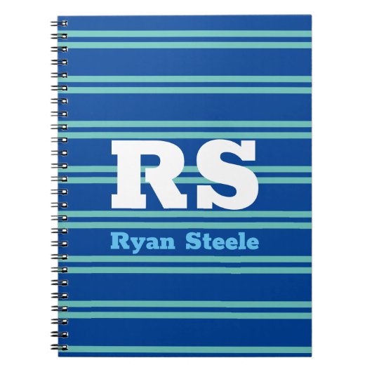 Carnet Monogramme & nom en gras, Lt Turquoise Lines sur B (Devant)