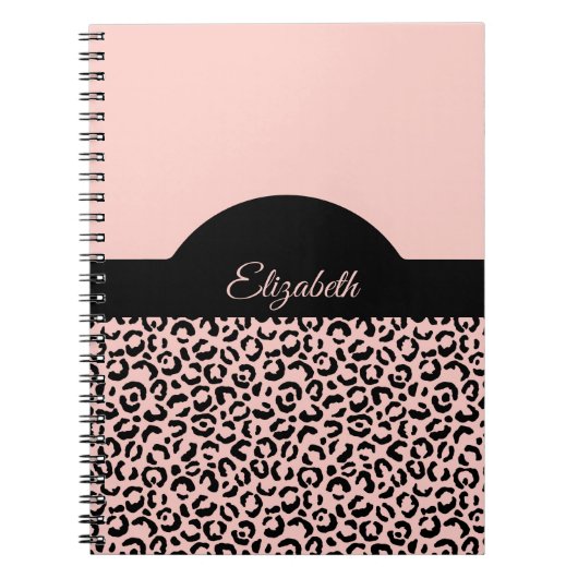Carnet Monogramme Nom Imprimé Rose Noir Léopard Guépard (Devant)