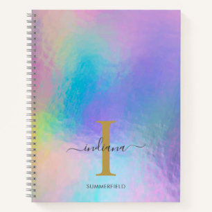 Carnet Monogramme Nom Initial Arc-en-ciel Holographique O