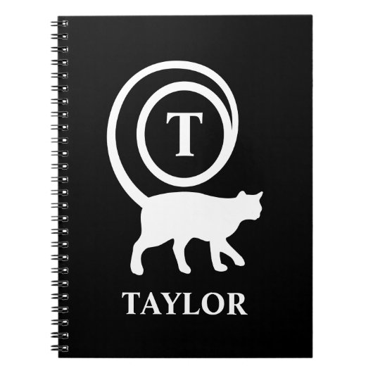 Carnet Monogramme Nom Initial Chat Chaton Amoureux Noir B (Devant)