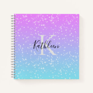Carnet Monogramme Nom initial Pink Blue Sparkle Girl