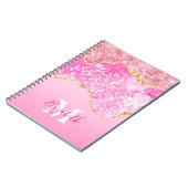Carnet Monogramme Nom Initial Rose Or Paillettes Glamour (Côté gauche)